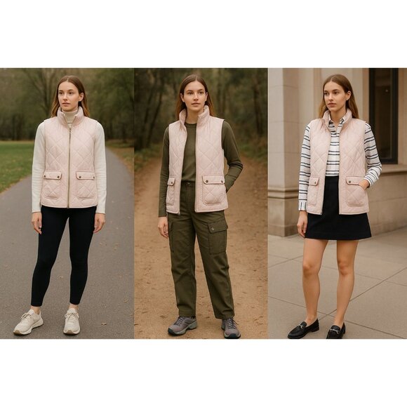 Quinn Blush Pink Quilted Utility Vest Women M – Clean Girl Gorpcore Preppy Layer - Picture 1 of 11